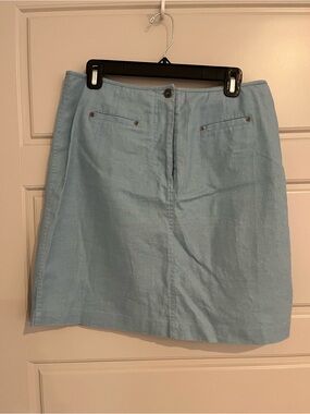 Christopher & Banks Light Blue A-Line Linen-Blend Skirt